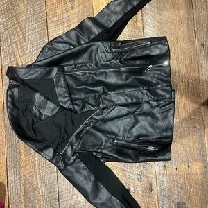 Blank NYC Black Leather Jacket with Zipper Details